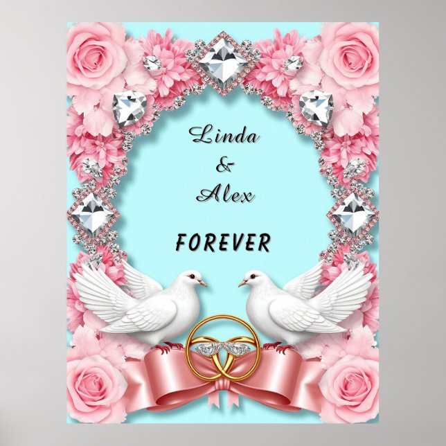 Elegant Wedding Frame with White Doves Poster (Front)