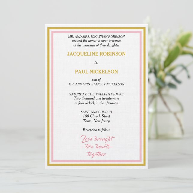 Elegant Wedding Geometric Pink Gold  Invitation (Standing Front)