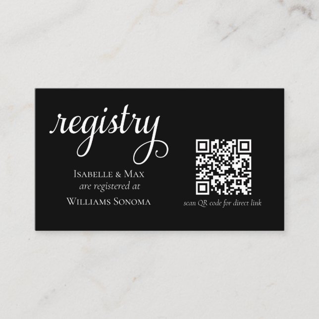 Elegant Wedding Gift Registry QR Enclosure Card (Front)