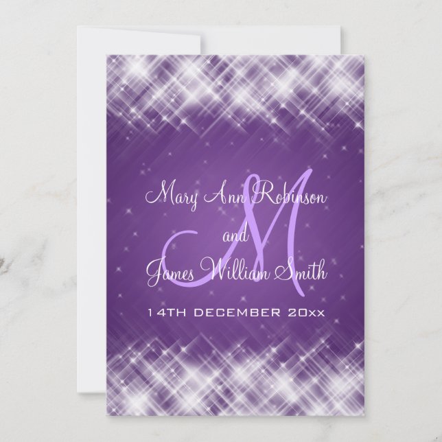 Elegant Wedding Glamourous Sparks Purple Invitation (Front)