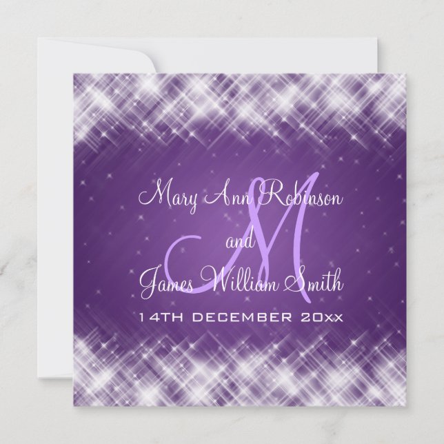Elegant Wedding Glamourous Sparks Purple Invitation (Front)