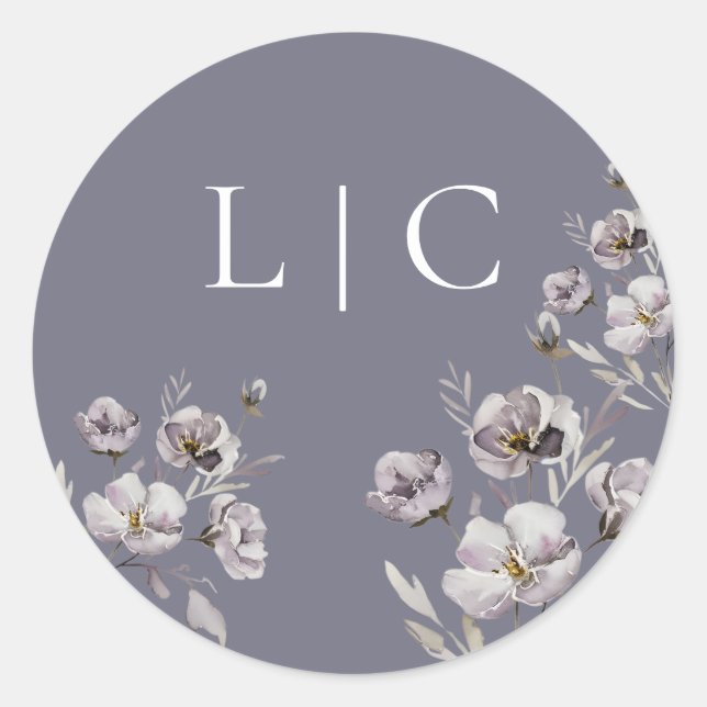 Elegant wedding gloomy grey watercolor flower classic round sticker (Front)