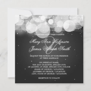 Elegant Wedding Glow & Sparkle Black Invitation