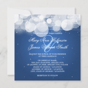 Elegant Wedding Glow & Sparkle Blue Invitation