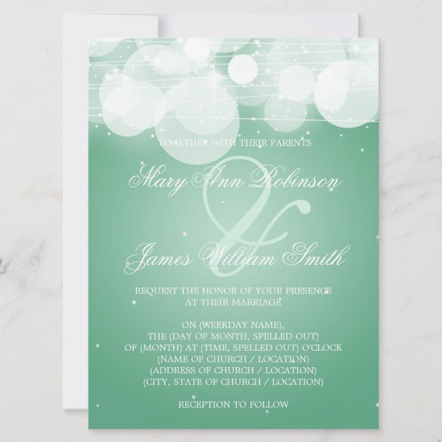 Elegant Wedding Glow & Sparkle Mint Invitation (Front)