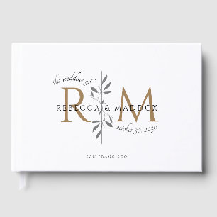 Elegant Wedding Gold Botanical Monogram Guest Book
