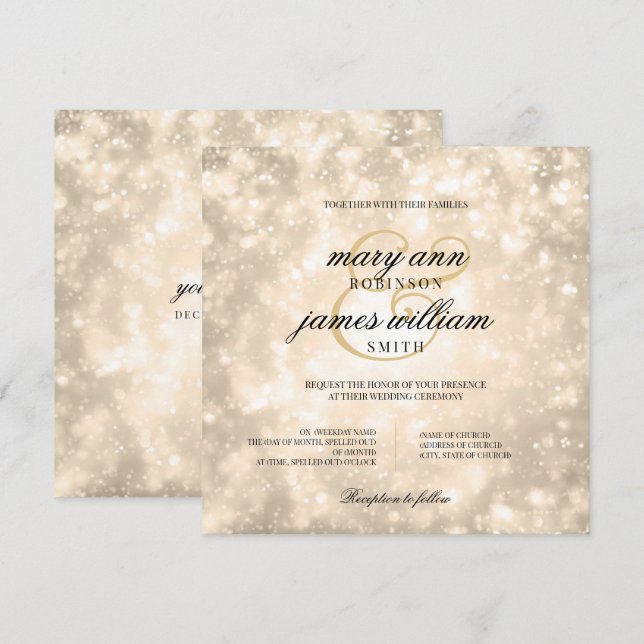 Elegant Wedding Gold Champagne Bokeh Invitation (Front/Back)
