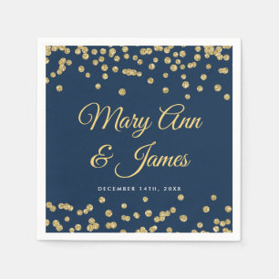 Elegant Wedding Gold Faux Glitter Confetti Navy Napkin