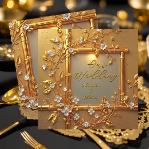 Elegant Wedding Gold Floral Bamboo Elite Golden Invitation