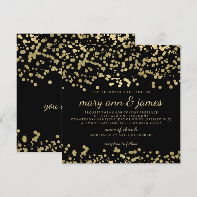 Elegant Wedding Gold Foil Look Confetti Invitation (Front/Back)