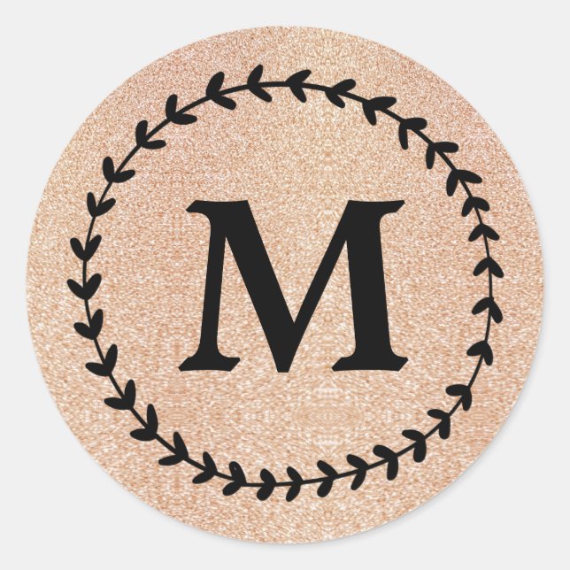Elegant Wedding Gold glitter Black  monogram Classic Round Sticker (Front)