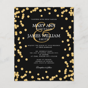 Elegant Wedding Gold Glitter Confetti Black Flyer