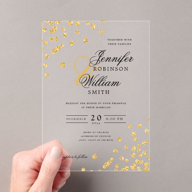 Elegant Wedding Gold Glitter Confetti Themed  Acrylic Invitations (Insitu (Handheld))