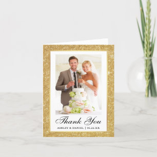 Elegant Wedding Gold Glitter Frame Photo Note Thank You Card
