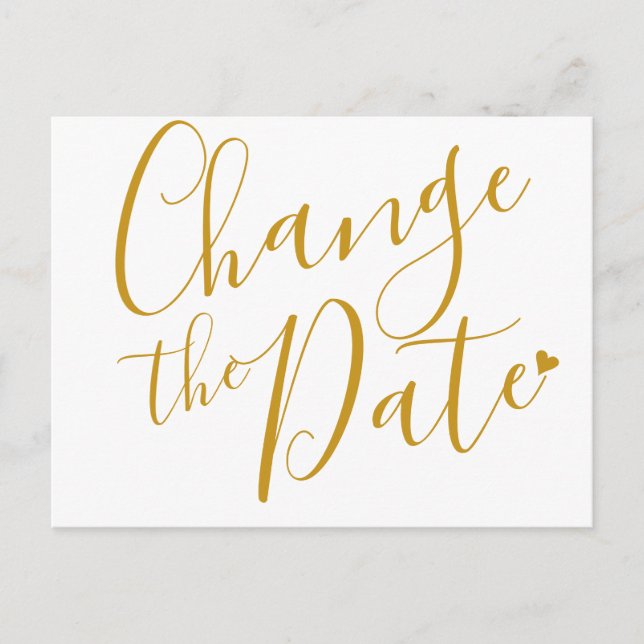 Elegant Wedding Gold Heart Change the Date Announcement Postcard (Front)
