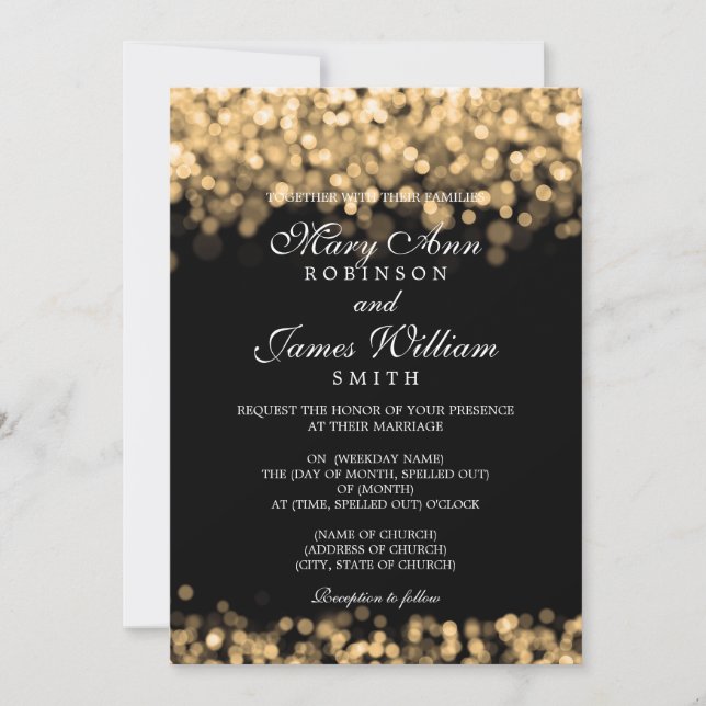 Elegant Wedding Gold Lights Invitation (Front)