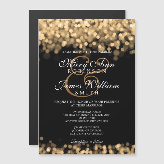 Elegant Wedding Gold Lights Magnetic Invitation (Front/Back)