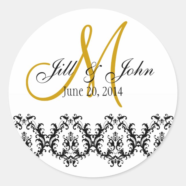 Elegant Wedding Gold Monogram Save the Date Classic Round Sticker (Front)