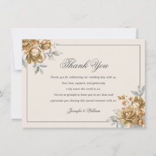 Elegant Wedding Gold Rustic Floral Thank You Card