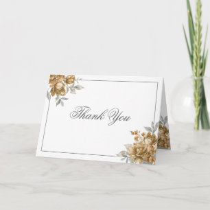 Elegant Wedding Gold Rustic Floral Thank You Card