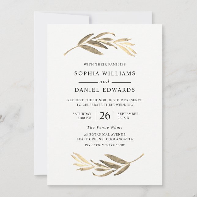 Elegant Wedding Golden Leaves All Seasons Invitation (Front)