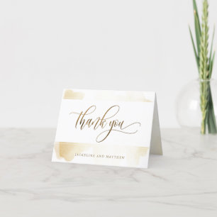 Elegant Wedding Golden Yellow Brush Strokes Thank You Card
