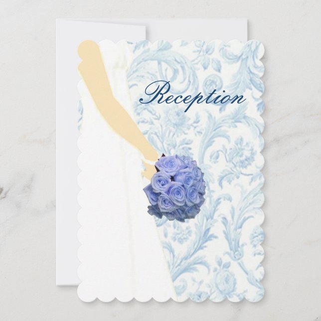 Elegant Wedding Gown Blue Reception Card (Front)