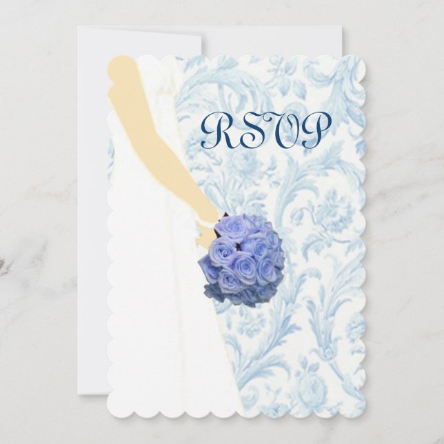 Elegant Wedding Gown Blue Response Card (Front)