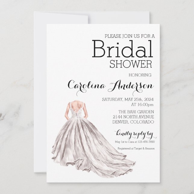 Elegant Wedding Gown Bridal Shower Invitation (Front)