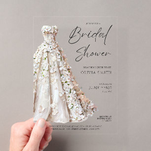 Elegant Wedding Gown Bridal Shower Invitation