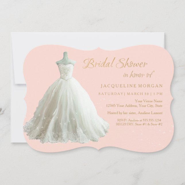 Elegant Wedding Gown Bridal Shower Invite (Front)