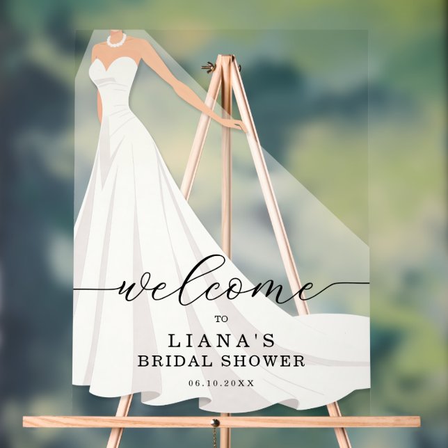 Elegant Wedding Gown Bridal Shower Welcome Acrylic Sign (Neutral)