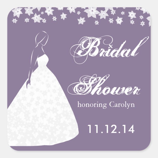 Elegant Wedding Gown Flower Bridal Shower Sticker (Front)