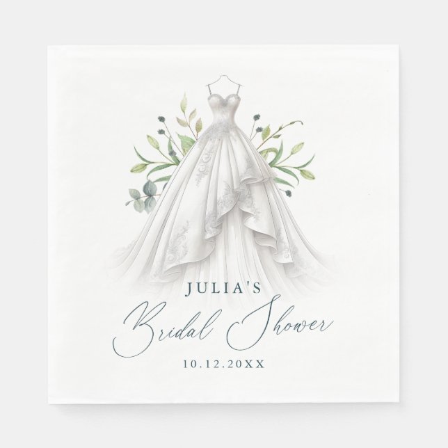Elegant Wedding Gown Greenery Napkin (Front)