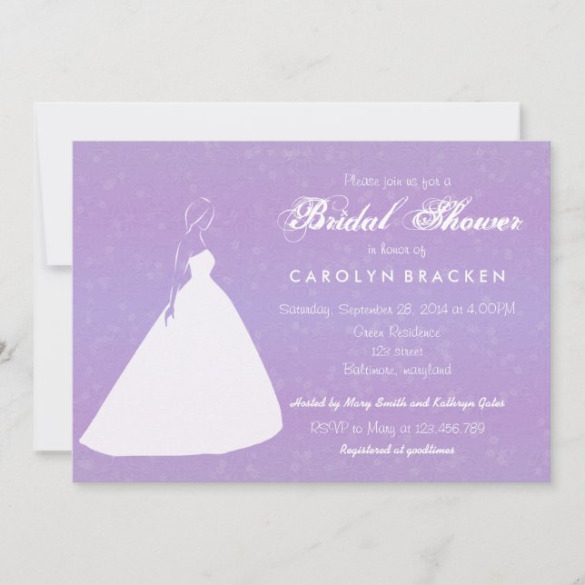 Elegant Wedding Gown Lavender Bridal Shower Invite (Front)