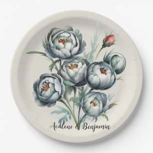 Elegant Wedding Green and Grey Bouquet Paper Plate