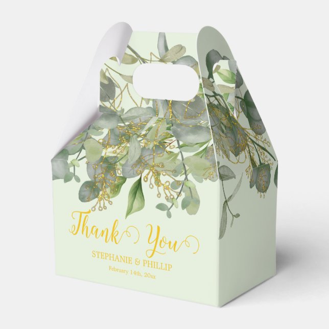 Elegant Wedding  Green Eucalyptus Foliage Wedding  Favour Box (Front Side)