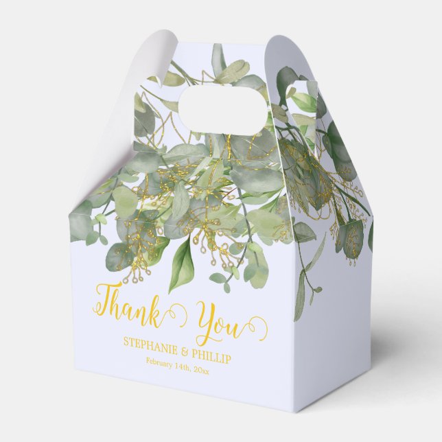 Elegant Wedding  Green Eucalyptus Foliage Wedding  Favour Box (Front Side)