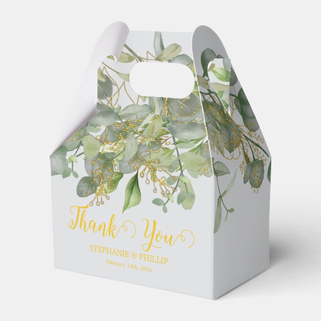 Elegant Wedding  Green Eucalyptus Foliage Wedding  Favour Box (Front Side)