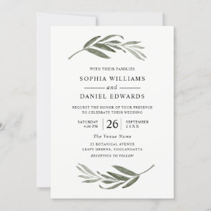 Elegant Wedding Green Leaves All Seasons Invitation