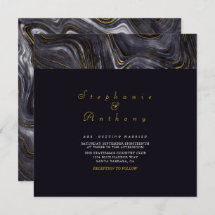 Elegant Wedding Grey Gold Agate Marble Pattern Invitation