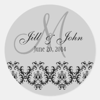 Elegant Wedding Grey Monogram Save the Date Classic Round Sticker