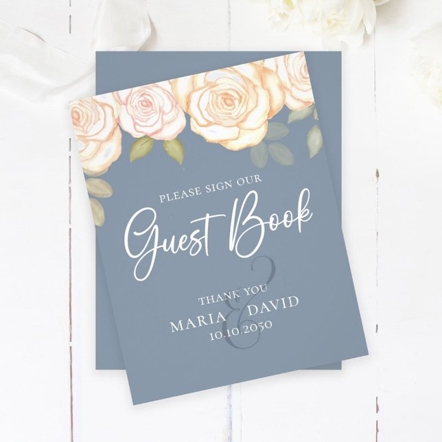 Elegant Wedding Guest Book Sign Dusty Blue Flyer (Creator Uploaded)