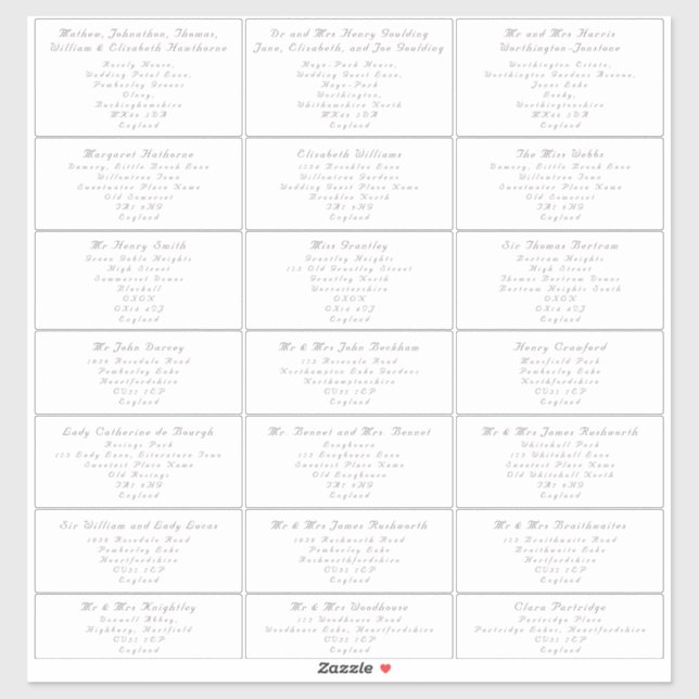 Elegant Wedding Guest Long Address Labels (Sheet)