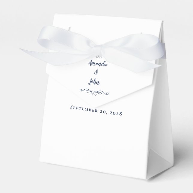 Elegant Wedding Guest Thank You Couple Navy Blue Favour Box (Front Side)