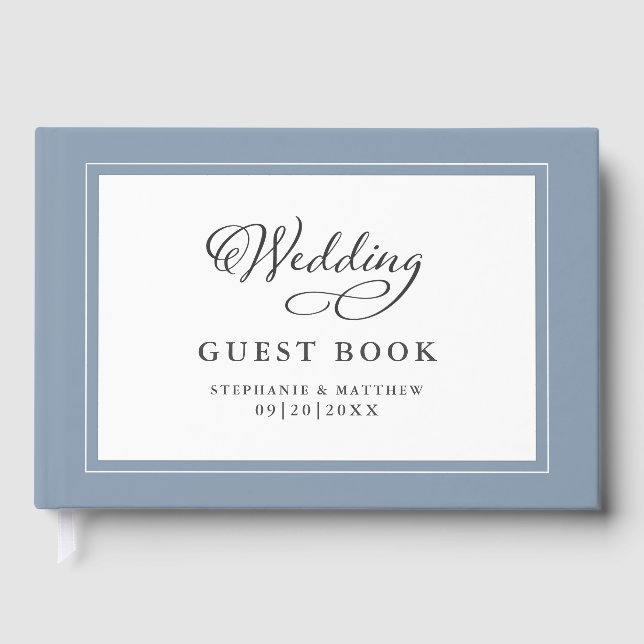 Elegant Wedding Guestbook Dusty Blue Border (Front)