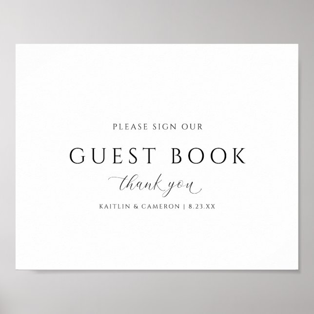 Elegant Wedding Guestbook Elegant Calligraphy Sign (Front)