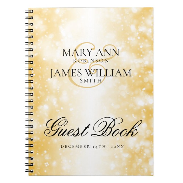 Elegant Wedding Guestbook Gold Shimmer Lights Notebook (Front)