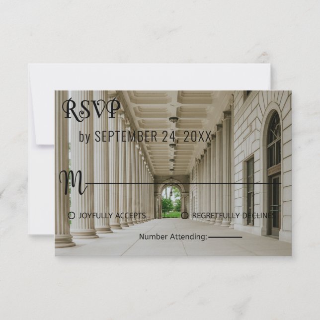 Elegant wedding hall reception Wedding RSVP Card (Front)