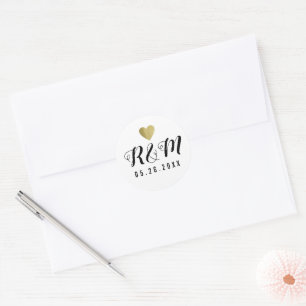 Elegant Wedding handwritten monogram black/white  Classic Round Sticker